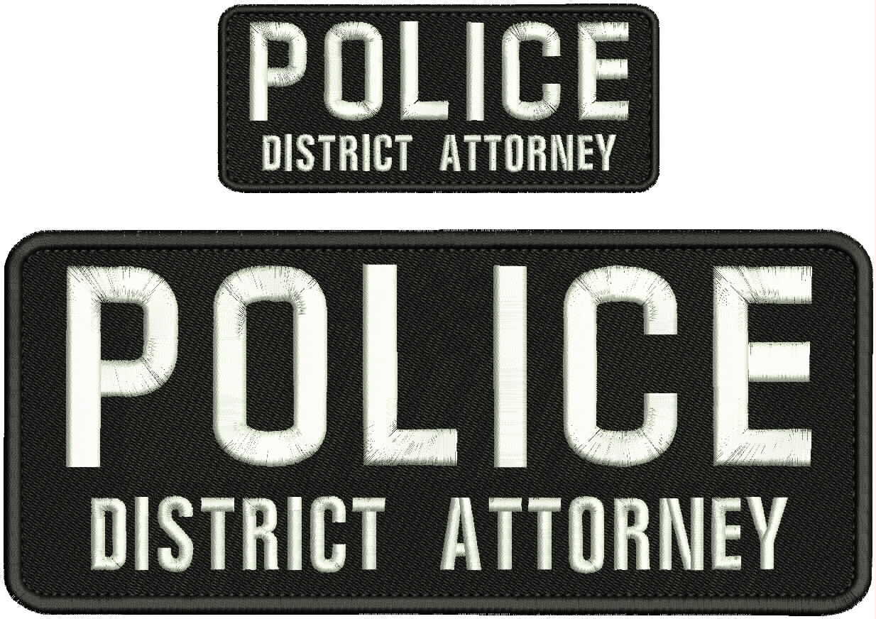 Police District Attorney embroidery patch 4x10 & 2x5 hook white