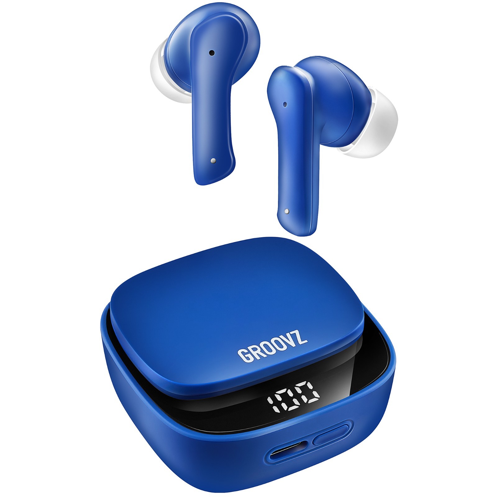 GROOVZ True Wireless TWS In-Ear Earbuds + Charging Case & LED Display - BLUE