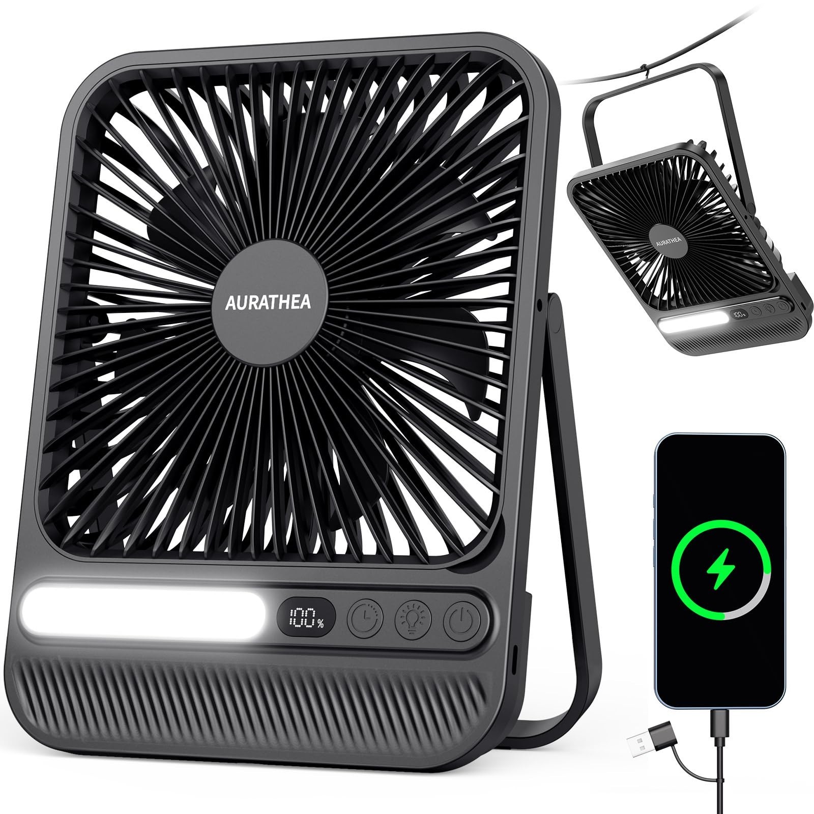 10000mAh Travel Fan, 7“ Portable Desk Fan, Ultra-thin Rechargeable Camping