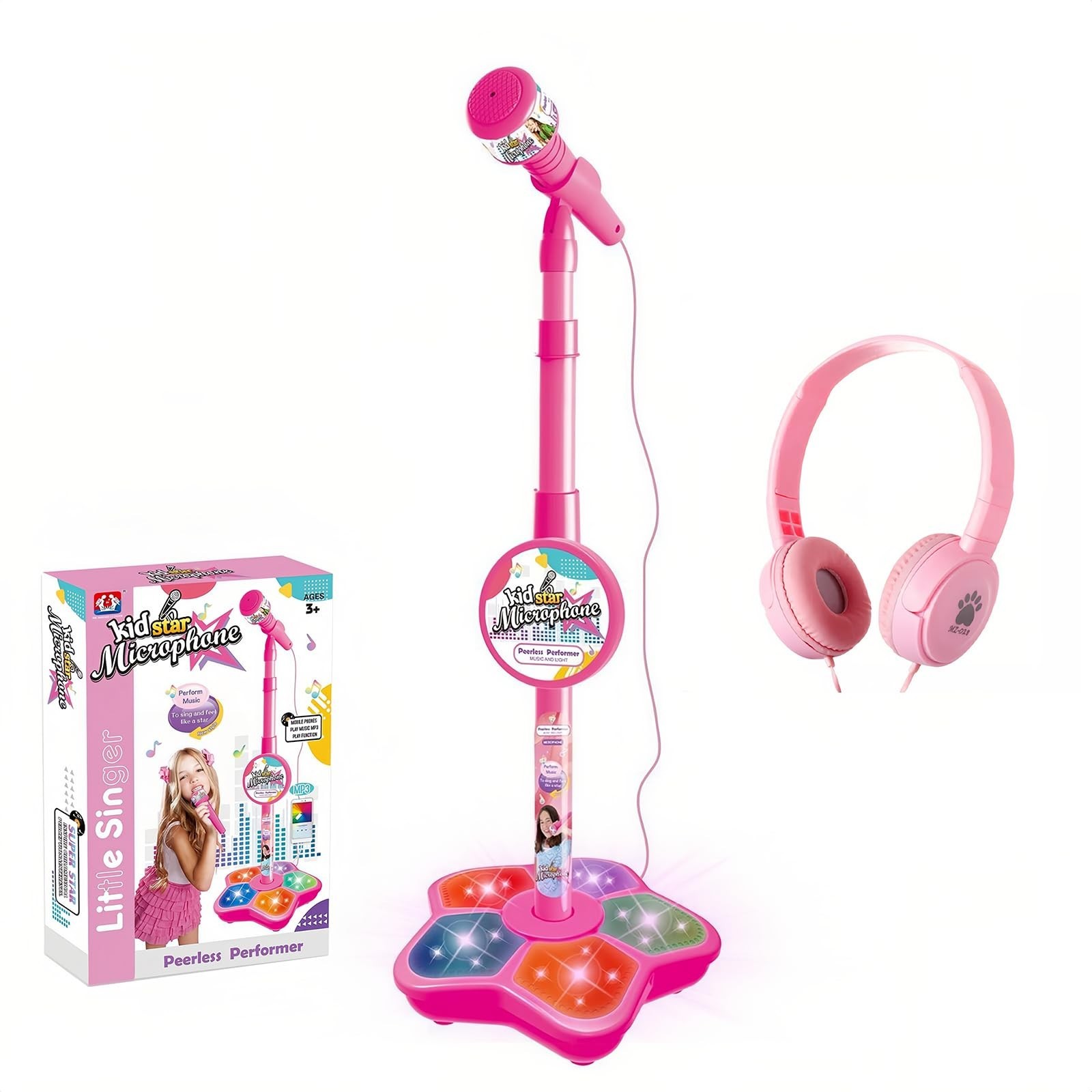 Kids Karaoke Microphone with Adjustable Stand,Standing Mic for Portable Singing,