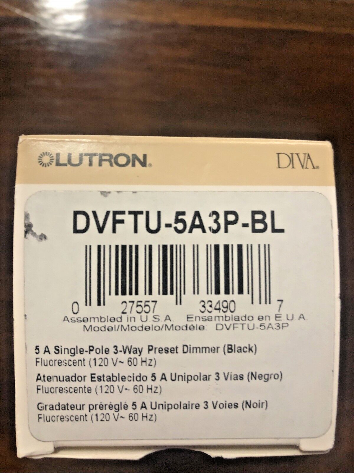Lutron DVFTU-5A3P-BL Diva 120V/5A Fluorescent Tu-Wire Single Pole/ 3-Way Dimmer
