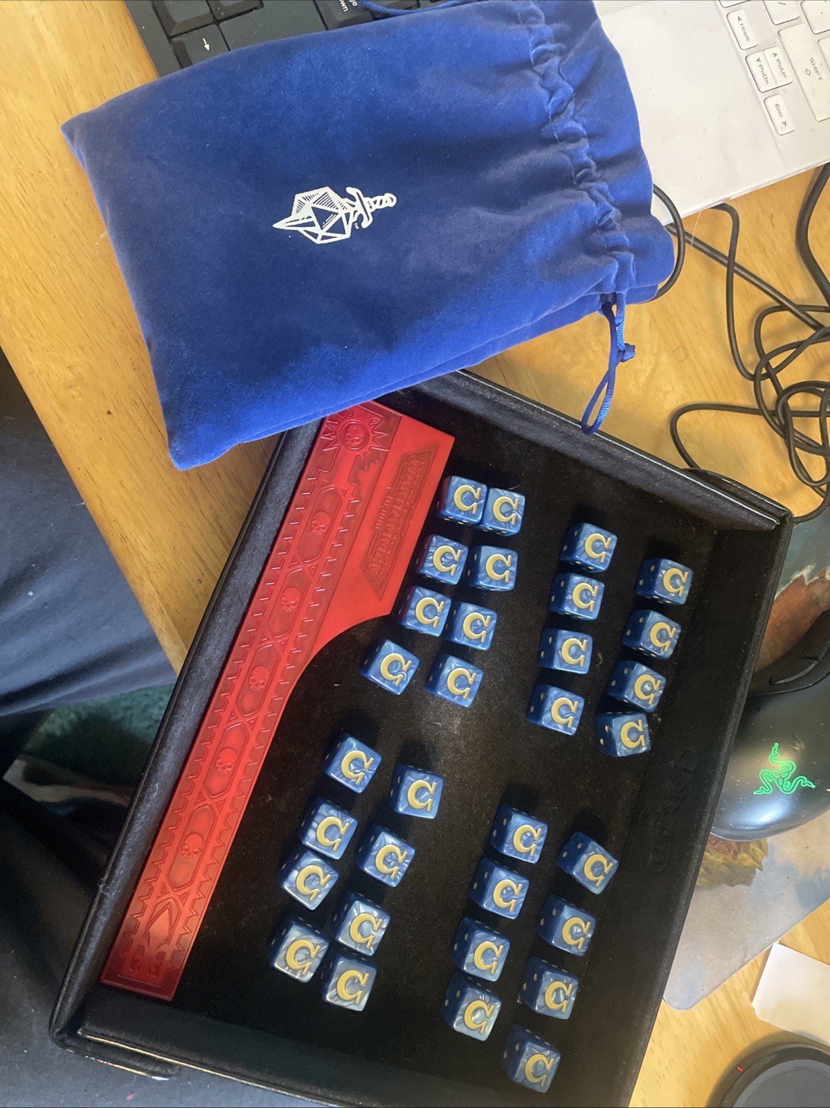 Games Workshop Ultramarine Dice, Dice Bag, Dice Tray, and Measuring Widget