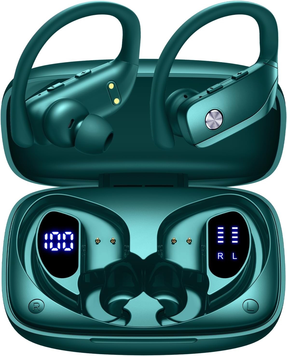 BMANl Wireless Earbuds Bluetooth Dual Mic 80H Playtime LED Power Display Green