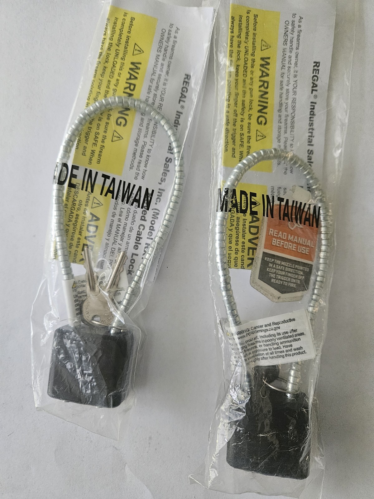2x Keyed Cable Gun Locks, Short.