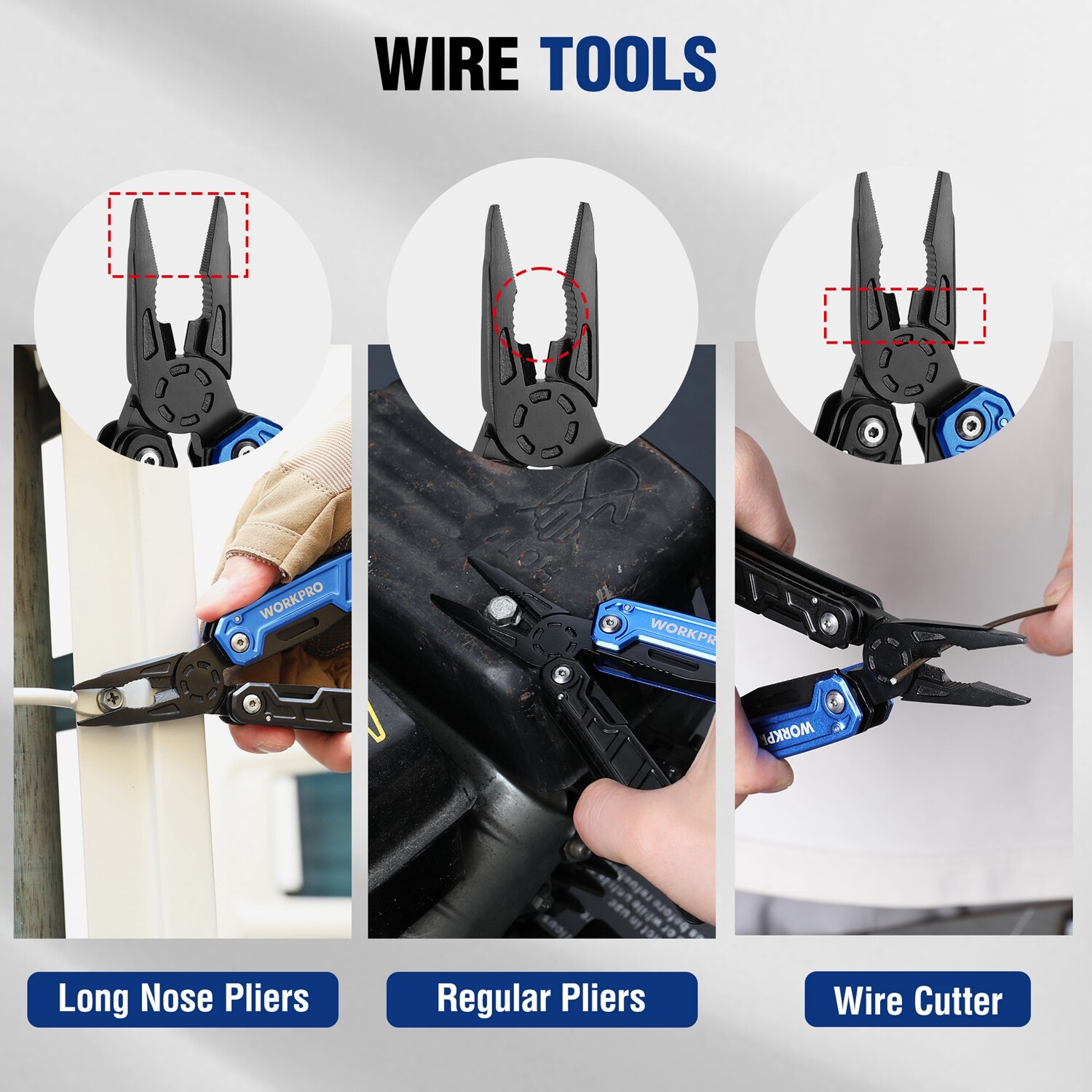 WORKPRO Multitool-11 in 1 Multitool Pliers w/Pocket Clip Sheath-EDC Multi Knives