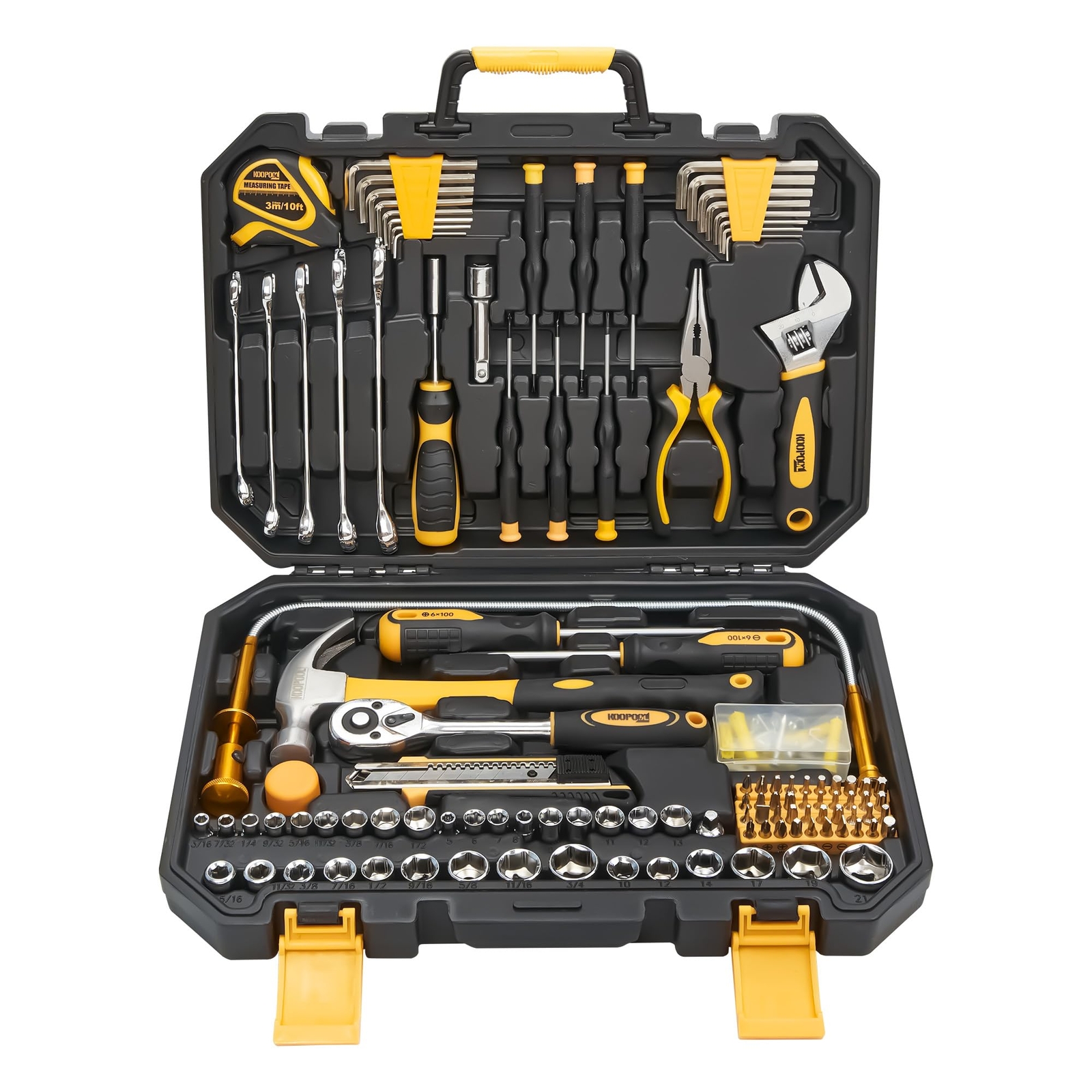 KOOPOOL 159 Piece Hand Tools Set, Tool Box for Car, General Household Hand Kit,