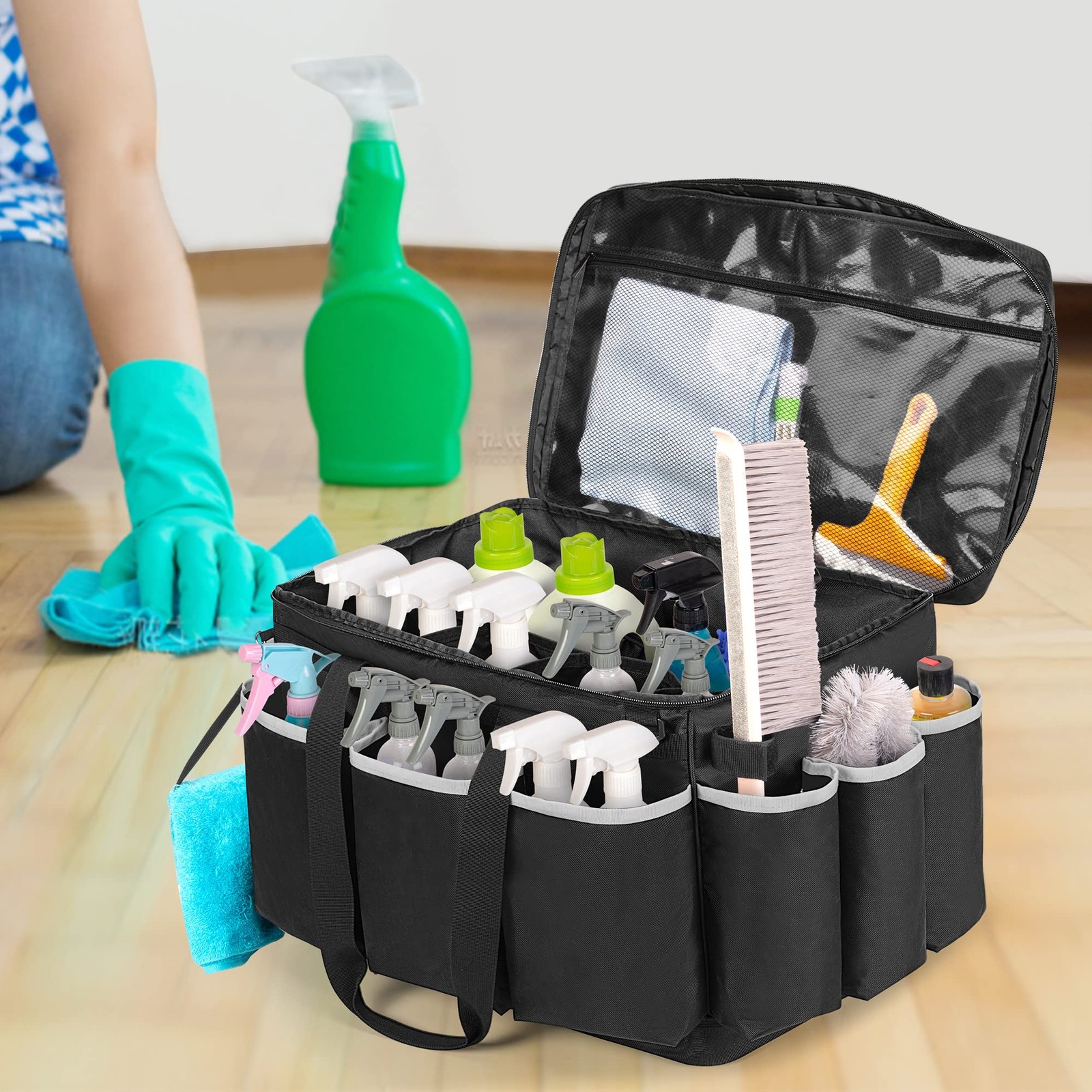 HODRANT Extra-Large Cleaning Caddy with EVA Hard Bottom, High Large, Black