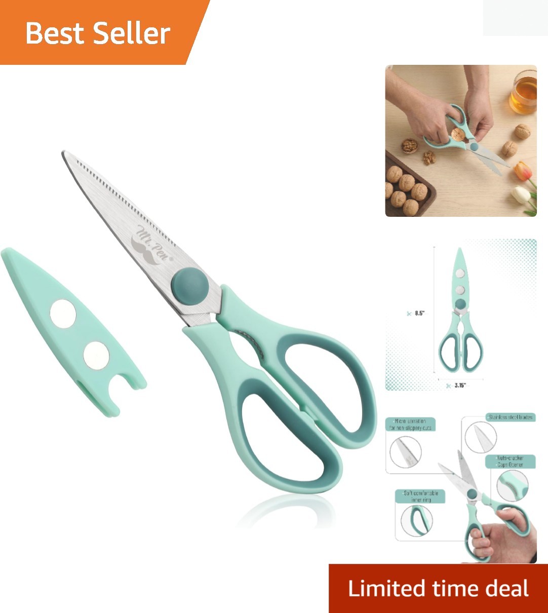 Versatile 8-Inch Food Scissors with Micro-Serrated Blades – Teal Kitchen Shears