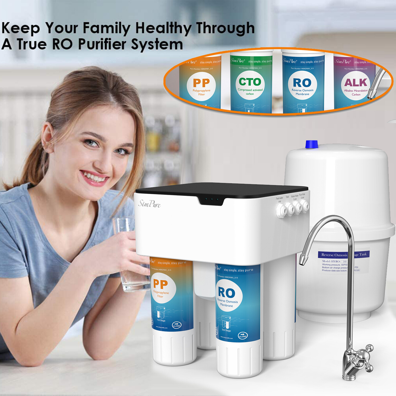 Simpure Q2 Under Sink Water Filter System Reverse Osmosis Space Saver Purifier