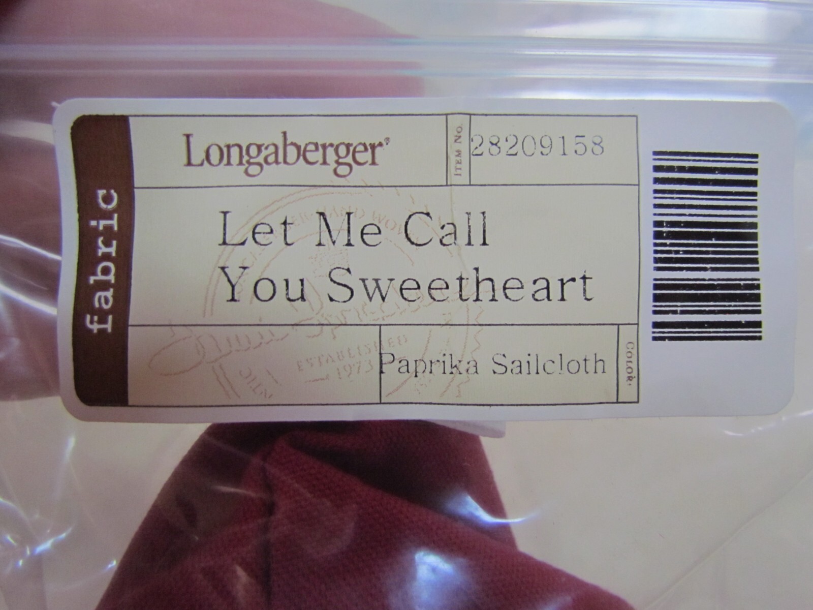 Longaberger Let Me Call You Sweetheart Basket Paprika Sailcloth Liner ~ MIP!
