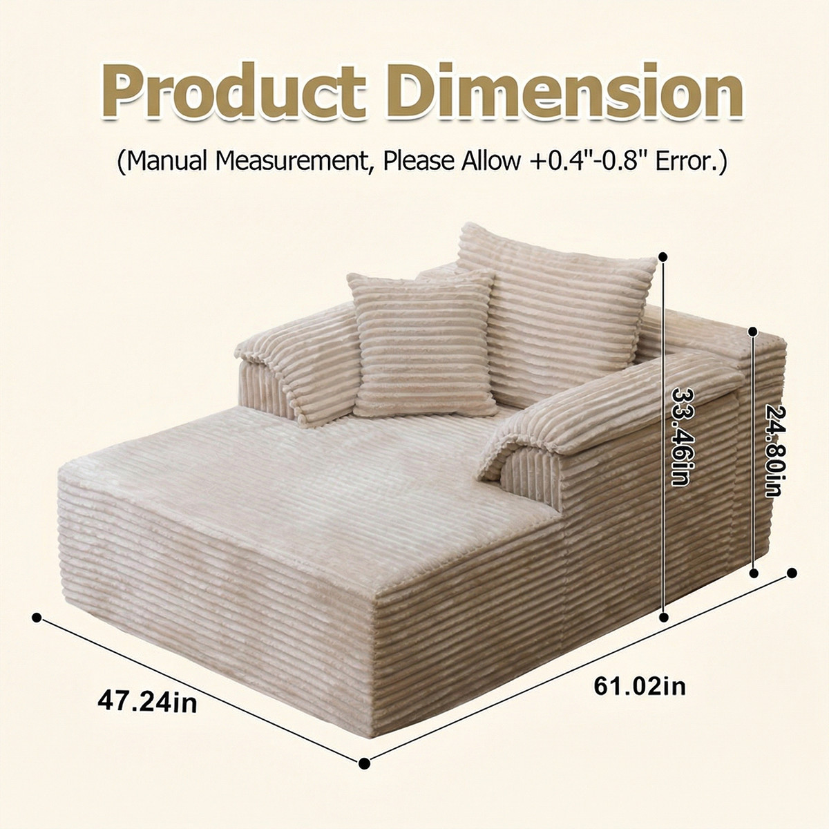 61" Oversized Boneless Chaise Lounge Sofa Bed Sleeper Chair Corduroy Cloud Couch