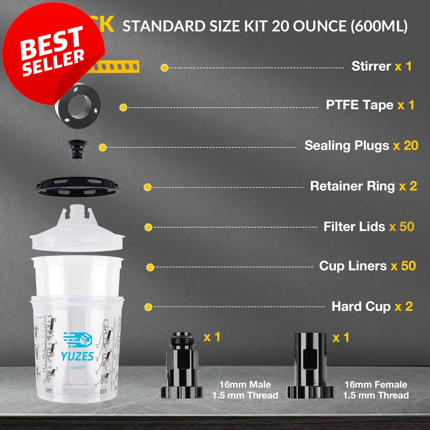 20oz Paint Mixing Cup System 50 Liners HVLP Kit - US