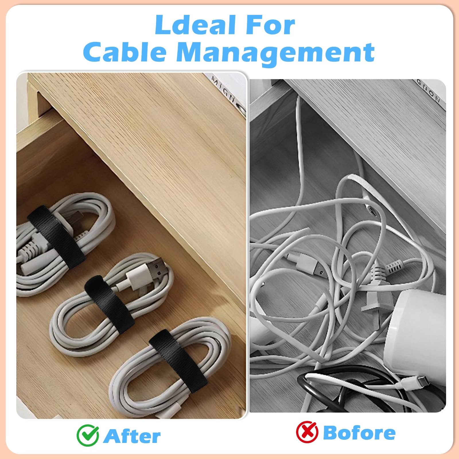 70 PCS 6 inch Cable Ties Reusable Cable Management Adjustable Cable Organizer...