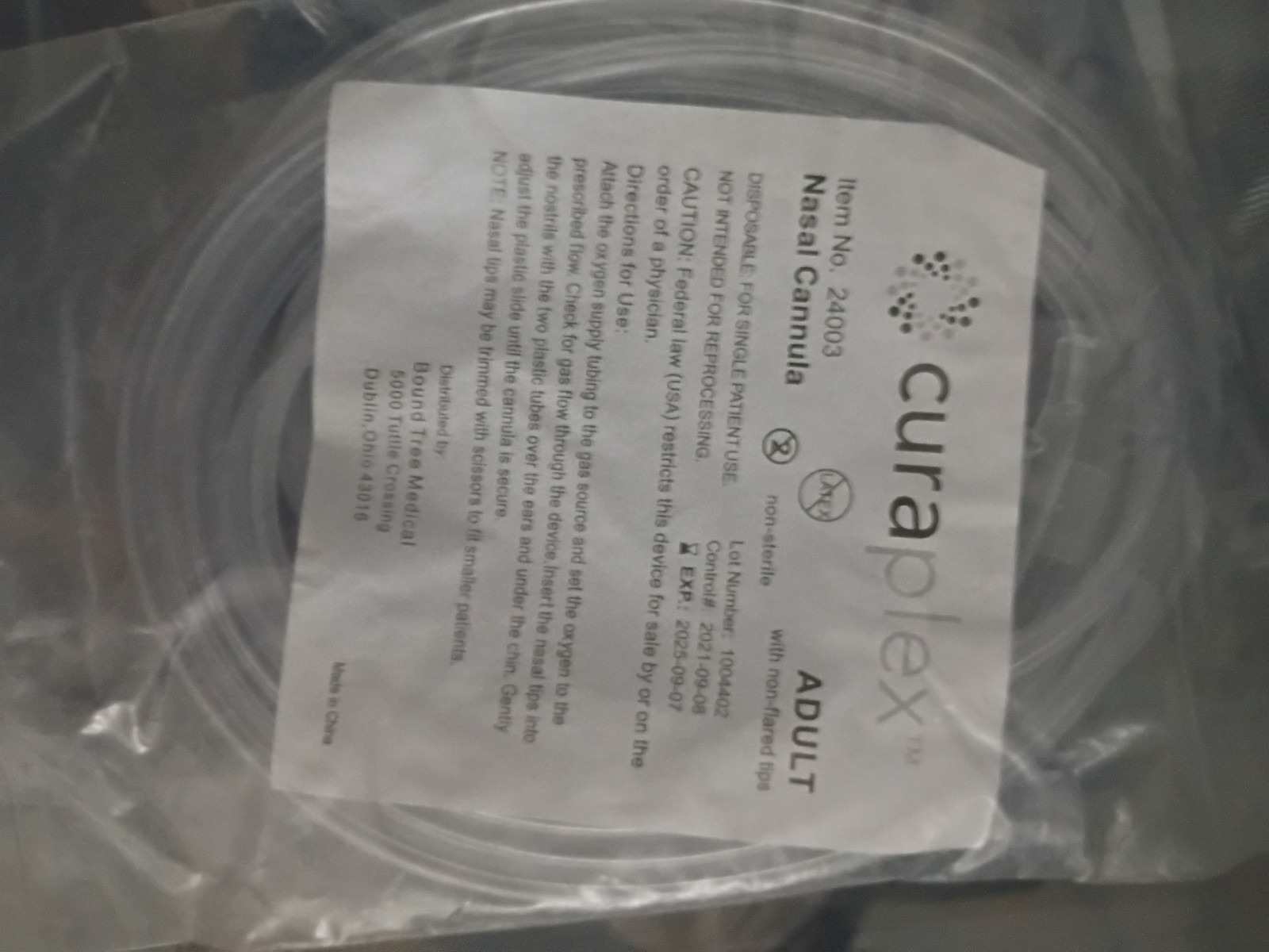 Curaplex Adult Nasal Cannula with Non-flared Tips. Single Use.