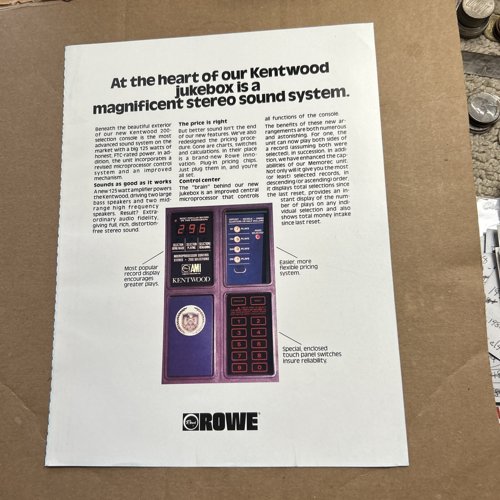 original Ad 11-8" Rowe Jukebox FLYER  Vinyl 45 200 Selection Kentwood