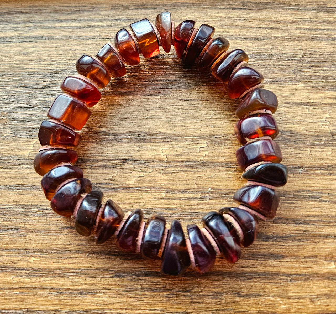 Natural Genuine Tea Blue Amber Beaded Bracelet 14mm Stone Jewelry