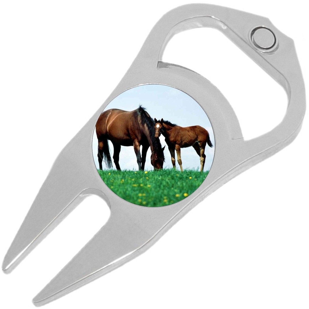 Brown Horses Golf Ball Marker Divot Repair Tool Bottle Opener