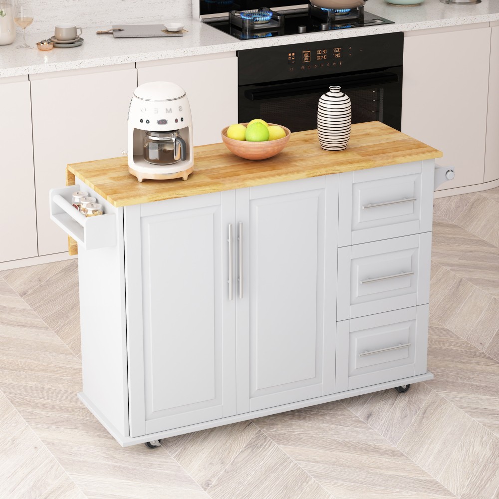 Kitchen Island Cart W 2 Door Cabinet Three Drawers Spice Rack Towel Rack
