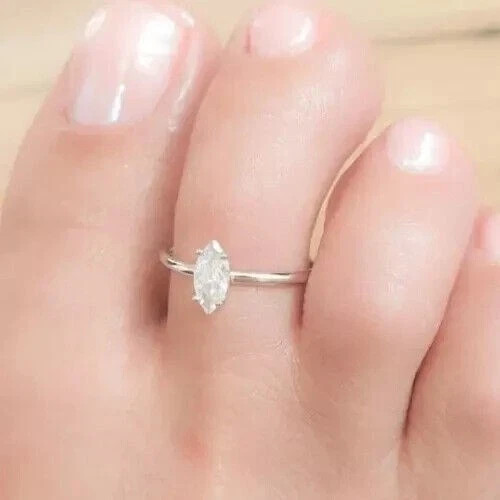 1Ct Marquise Lab Created Diamond Women's Gift Toe Ring 14K White Gold Plated