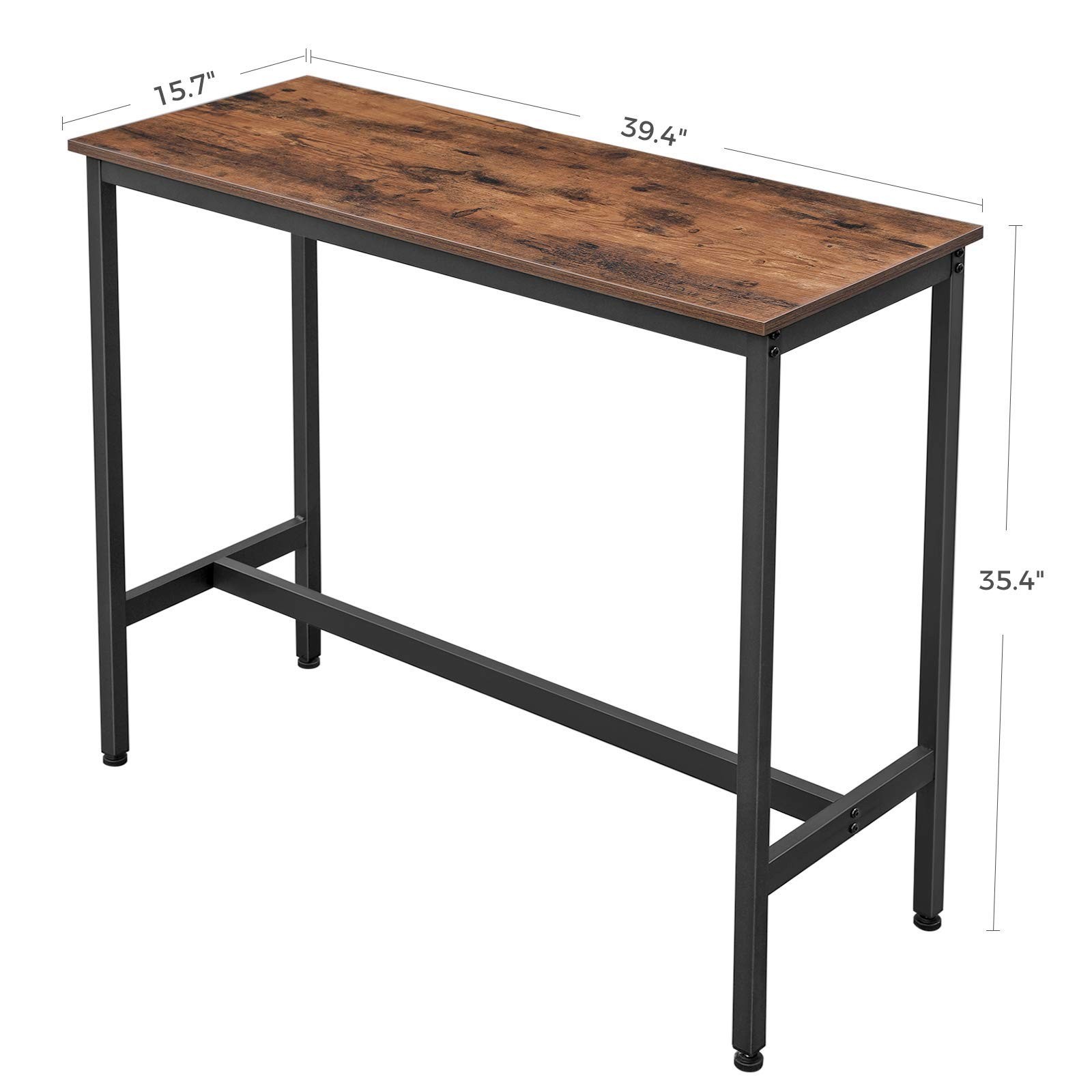 Industrial Narrow Bar Table Rustic Brown Metal Frame