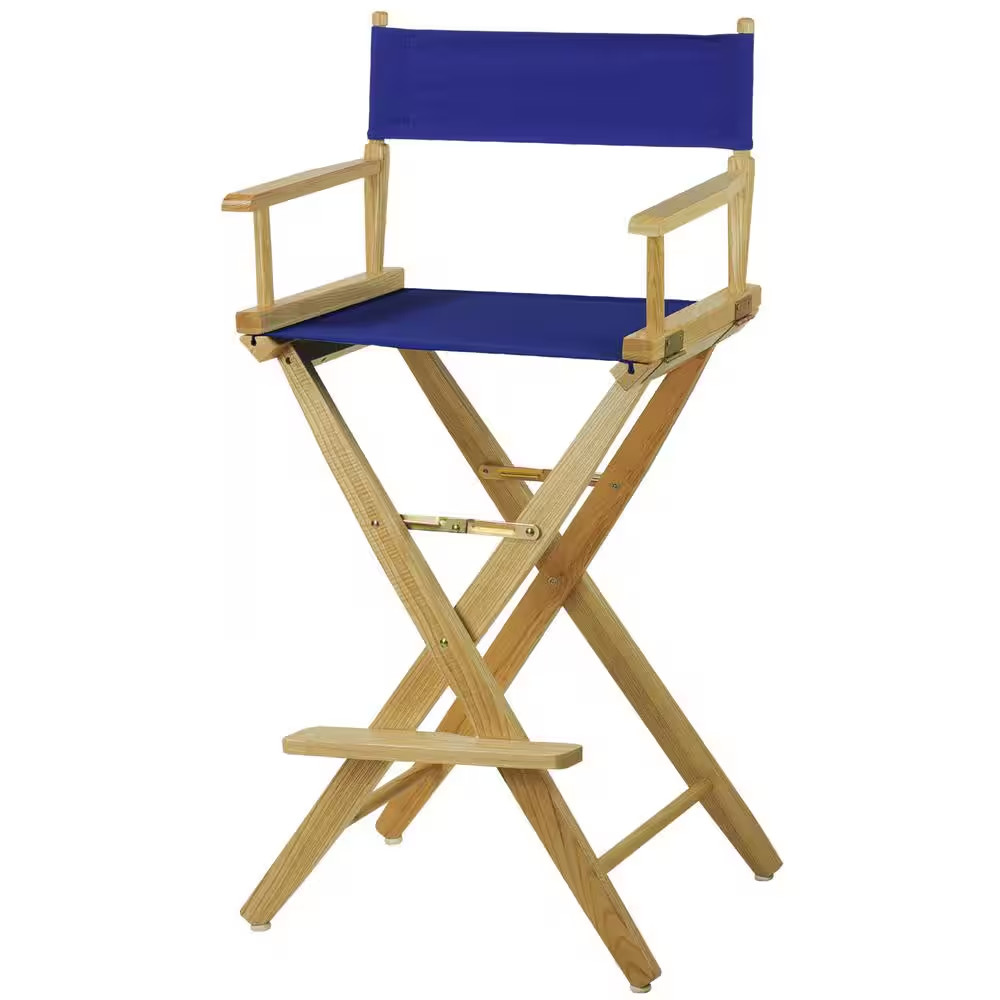 30 In. Seat Height Extra-Wide Natural Frame/Royal Blue Canvas New Solid Wood Dir