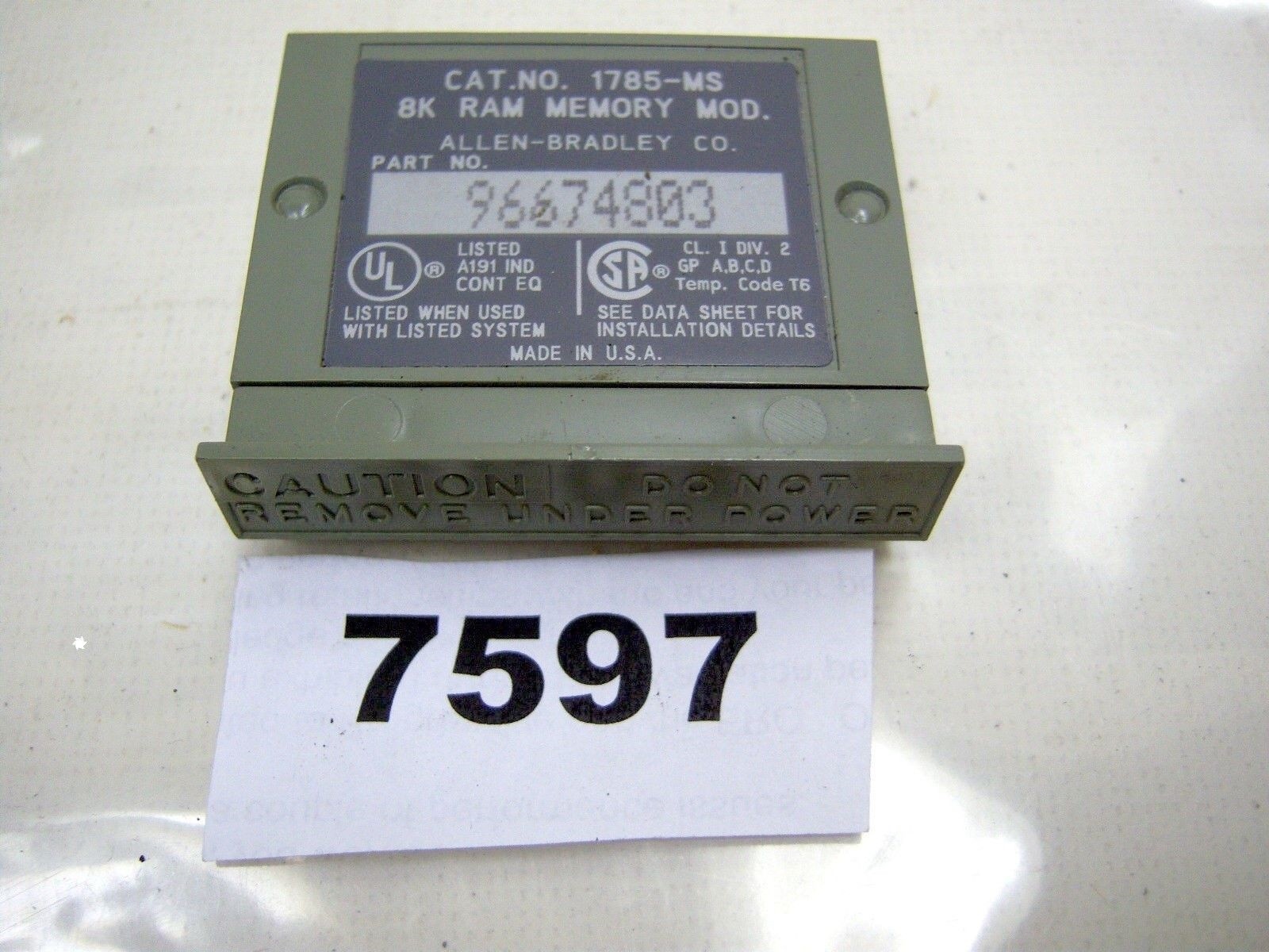 Allen-Bradley  8K Memory Cartridge PLC 5/15 1785-MS