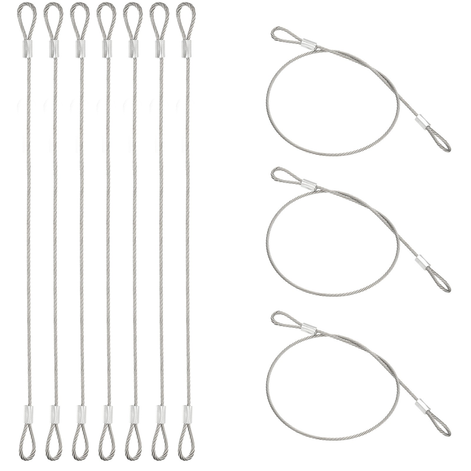 10 Pcs Dia. 1.5mm 16" Long Stainless Security Ropes with Double Loops, Silver