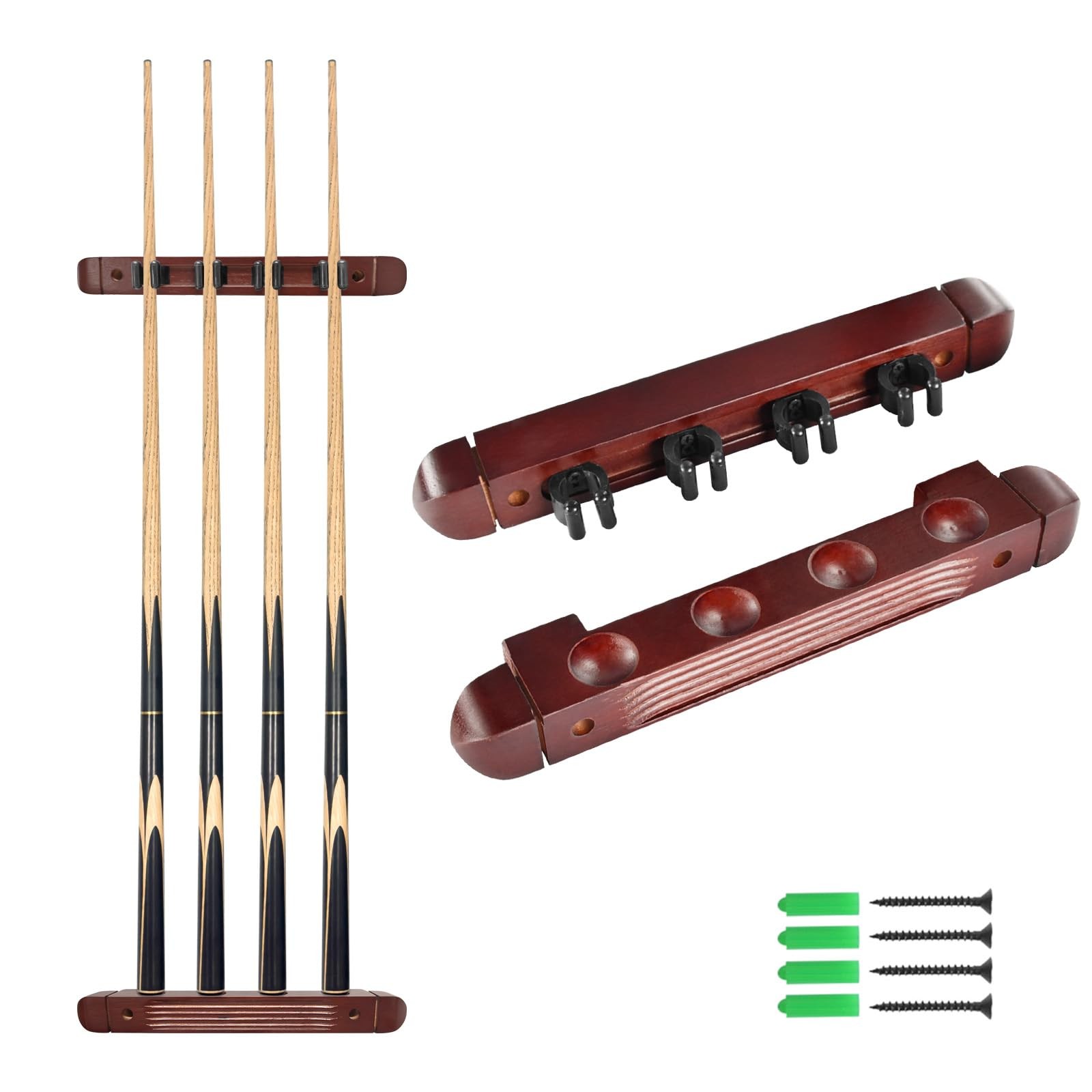 MoyanSuper Billiard/Pool Cue Wall Rack - 4 Stick 4 Cues Holder, Burgundy