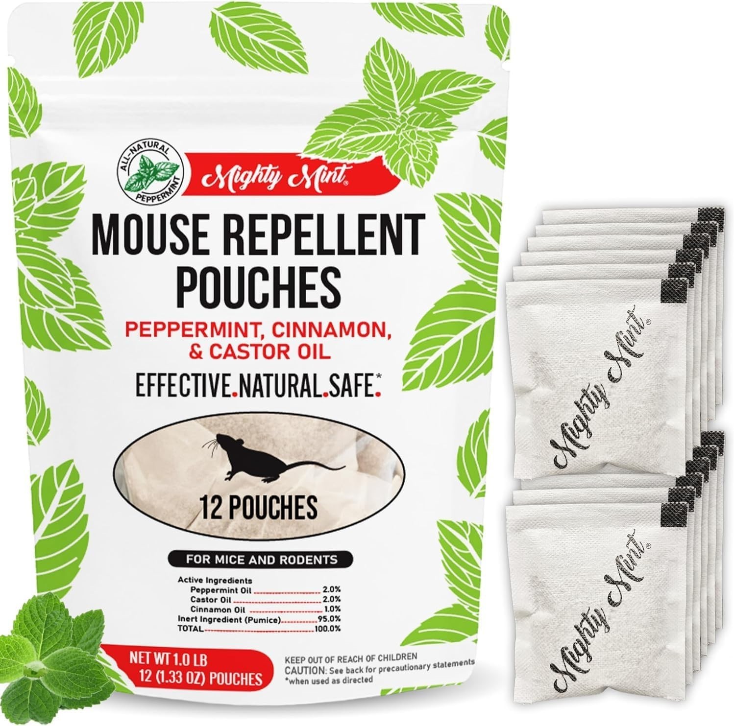 Mighty Mint Mouse Repellent Pouches Peppermint Castor Oil & Cinnamon (12 Count)