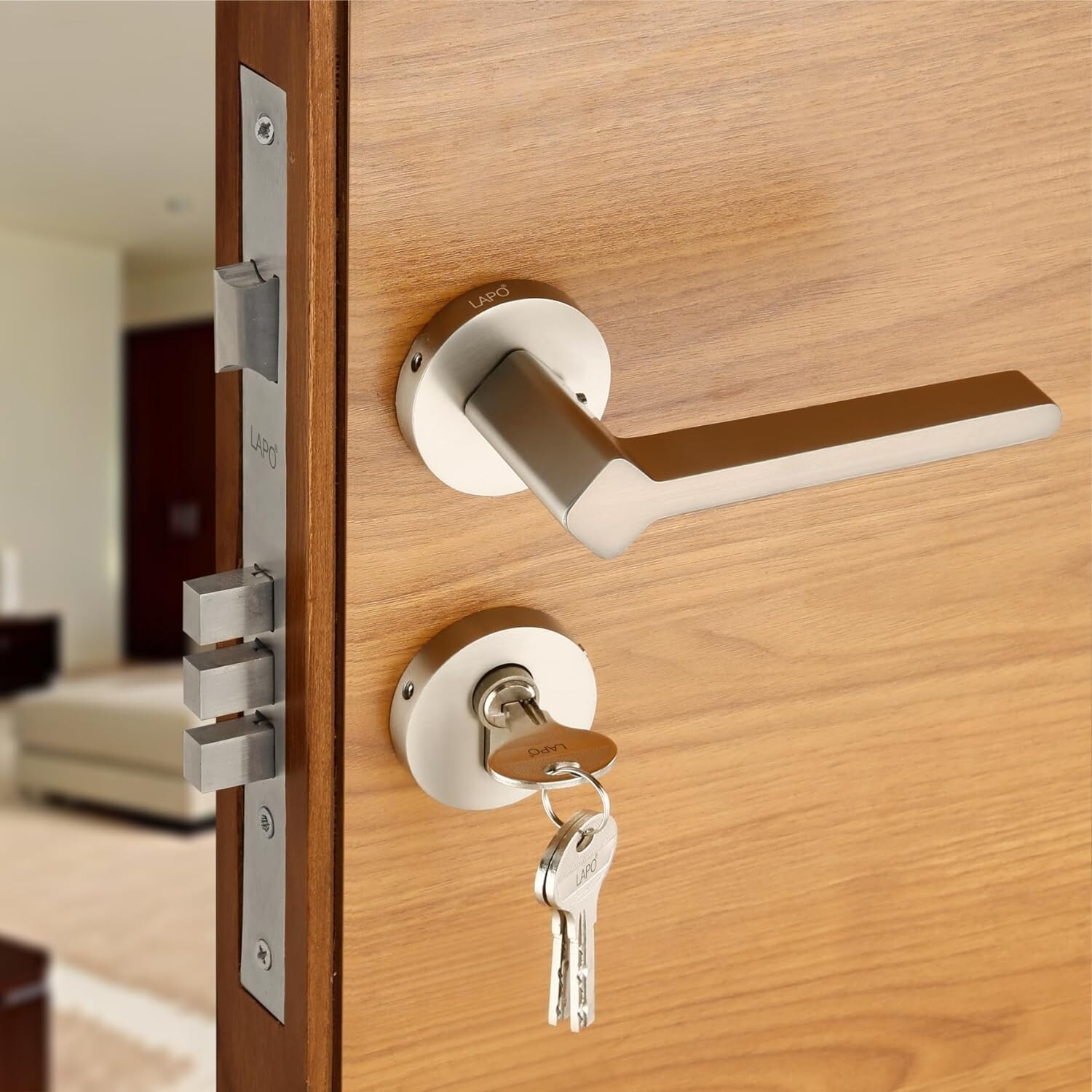 Satin Finish Heavy Duty Mortise Main Door Lock Set With With 3 Brass Keys