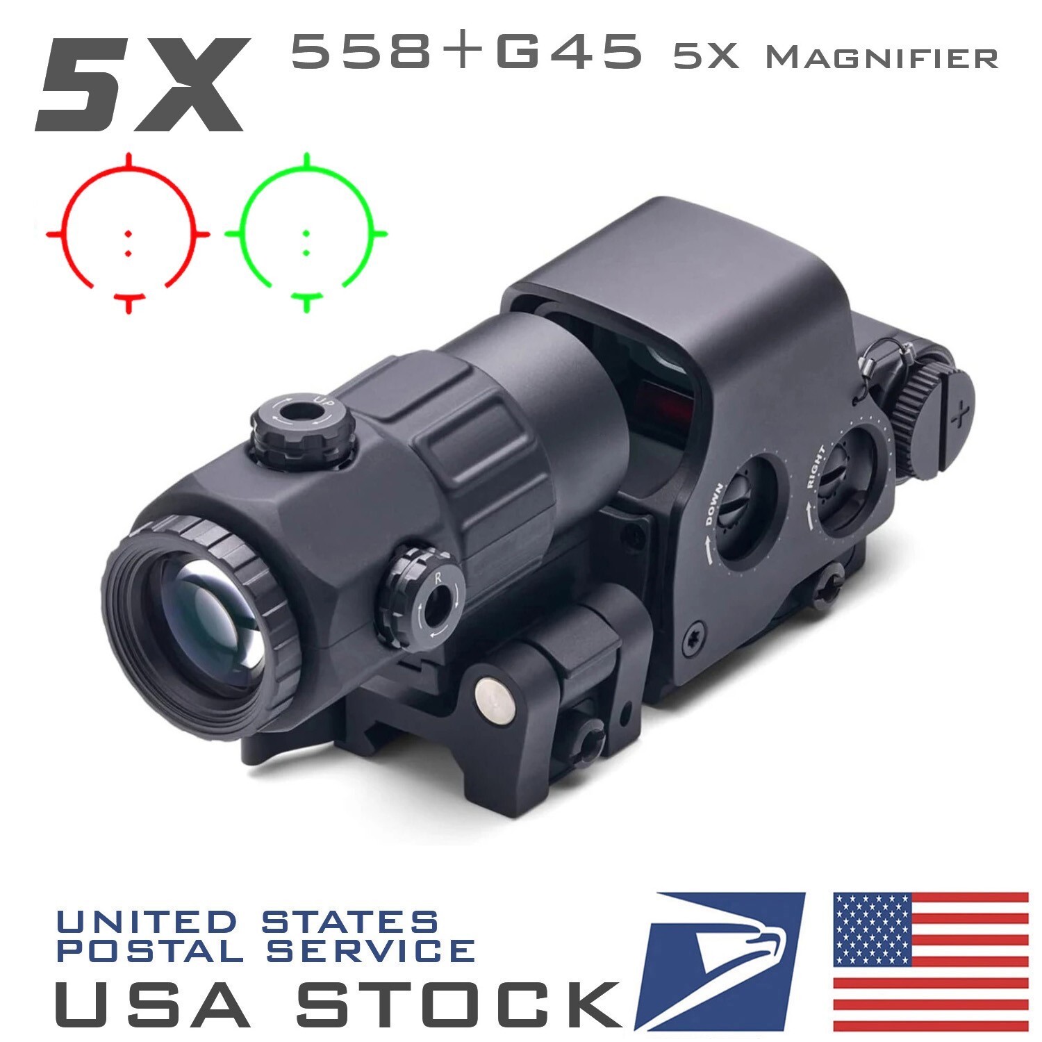 G45 Magnifier 5X 558 Red Green Dot Holographic Reflex Sight Scope QD Mount 20mm