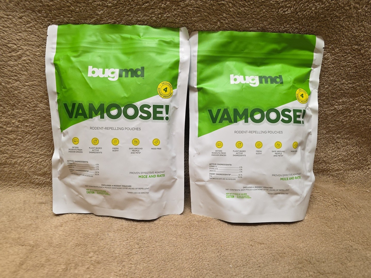 Lot of 2: Vamoose, Rodent Pouches, Plant-Powered Rat, 4 Pouches Each Pack