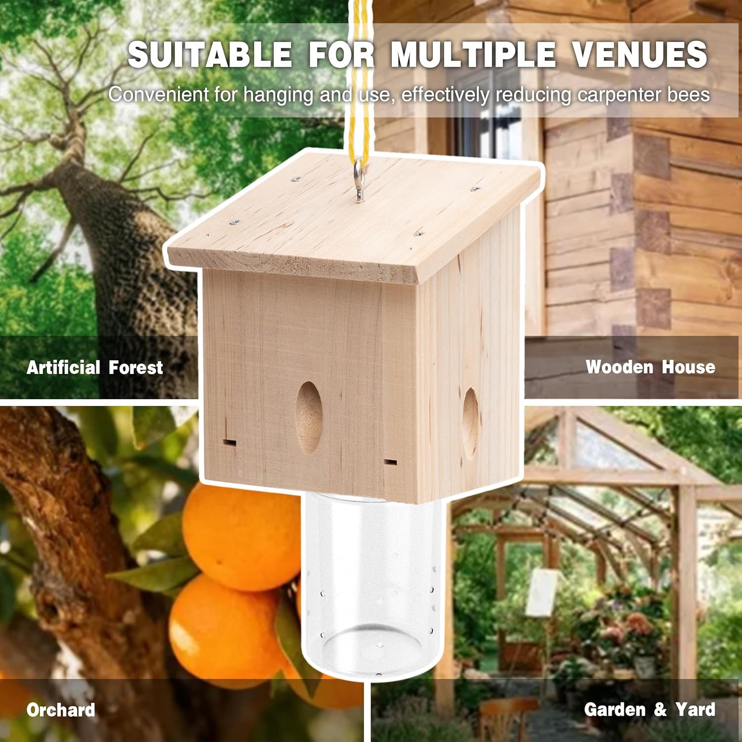 Carpenter Bee Trap for outside - Pentroof Style Nature Hanging Wood Carpenter Be