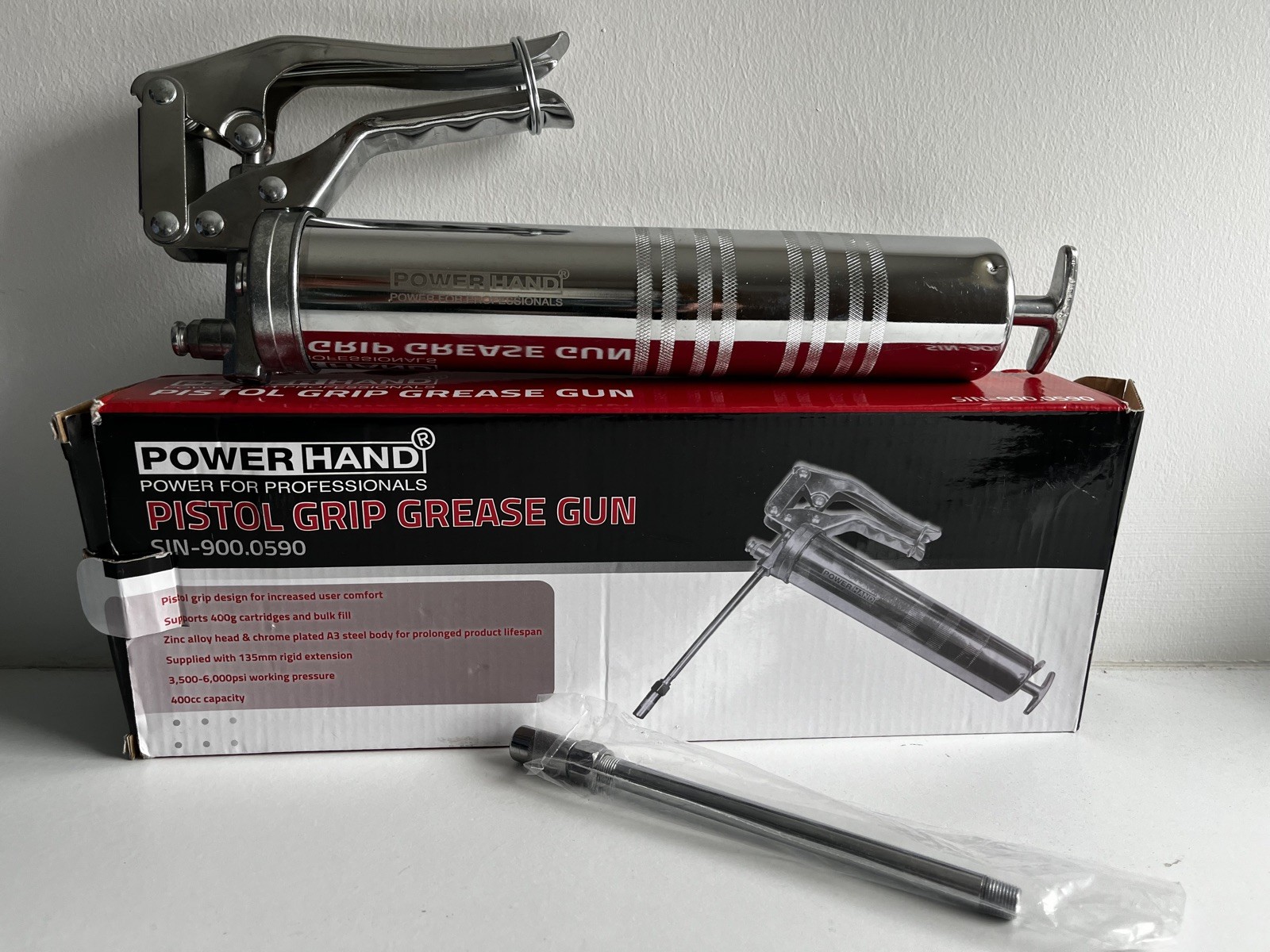 Pistol Grip Grease Gun up to 6000psi Uses 400g Cartridge Powerhand SIN-900.0590