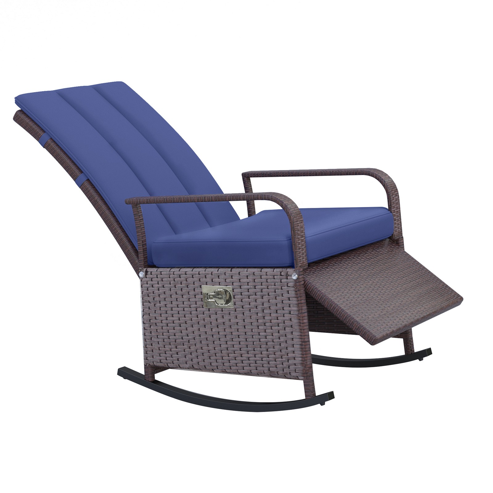Wicker Outdoor Rocking Chair, Patio Recliner with Adjustment Backrest, PE Rattan