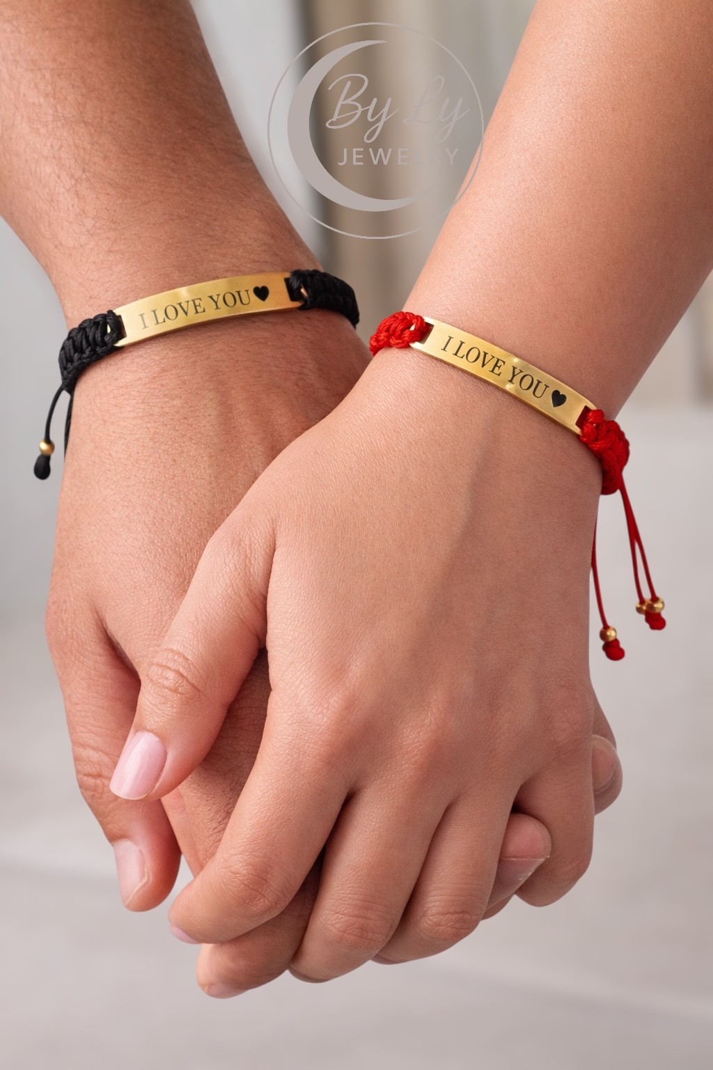 Macrame Adjustable Bracelet – Laser Engraved Stainless Steel “I Love You”