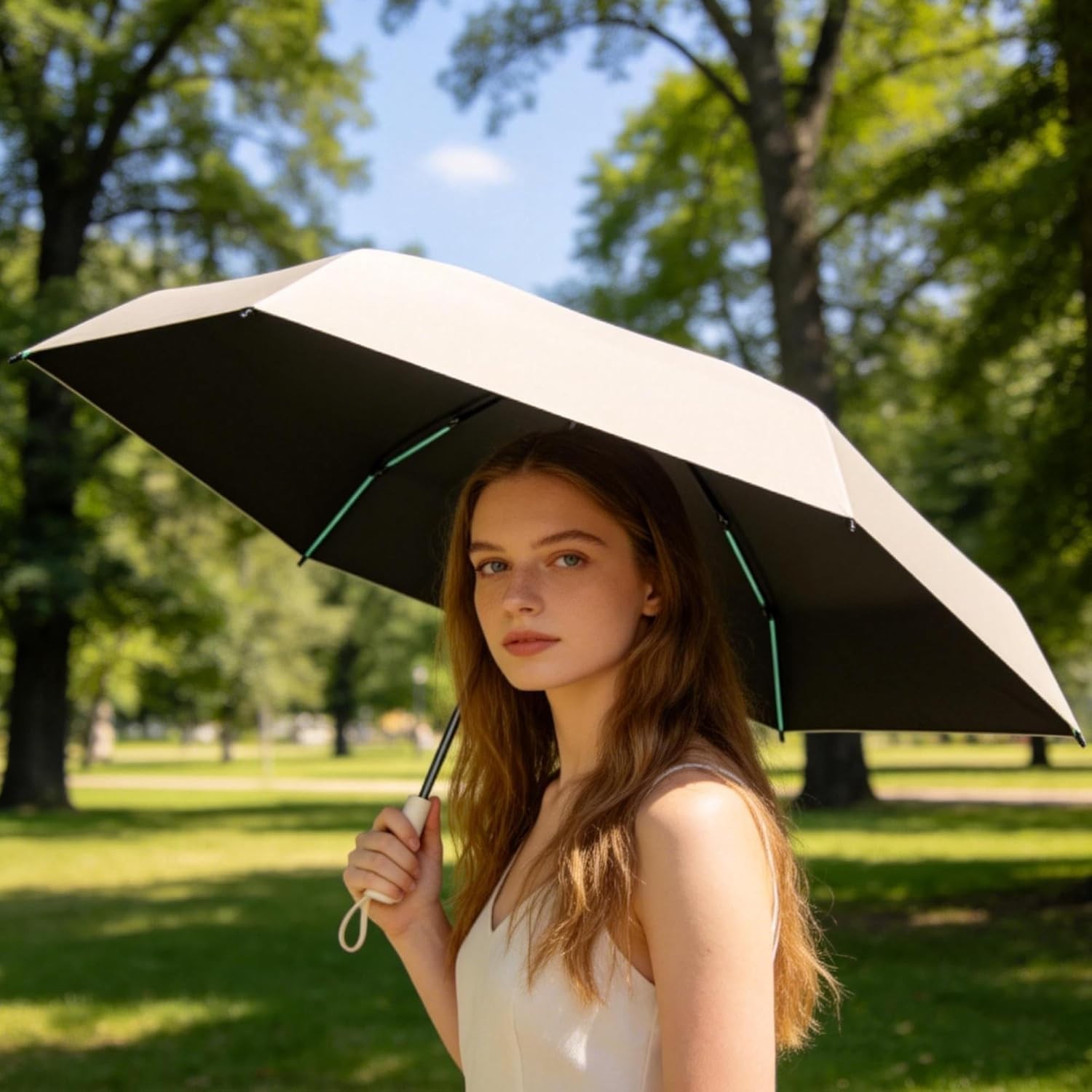 Mini Folding Travel Umbrella with Built-in Hidden Telescoping Handle,Teflon C...