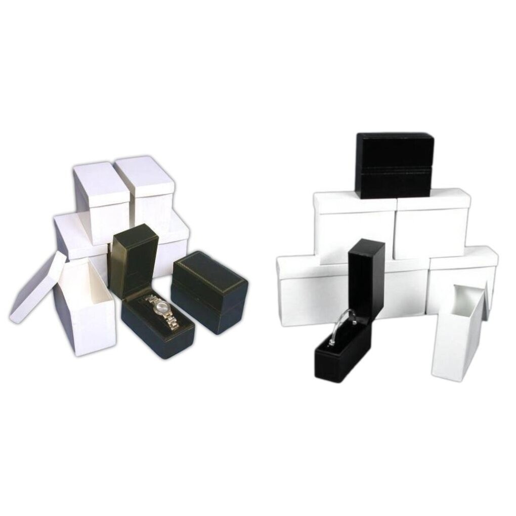 6 Bangle Bracelet Boxes Black Leather Faux Watch & Gift Display Box Kit