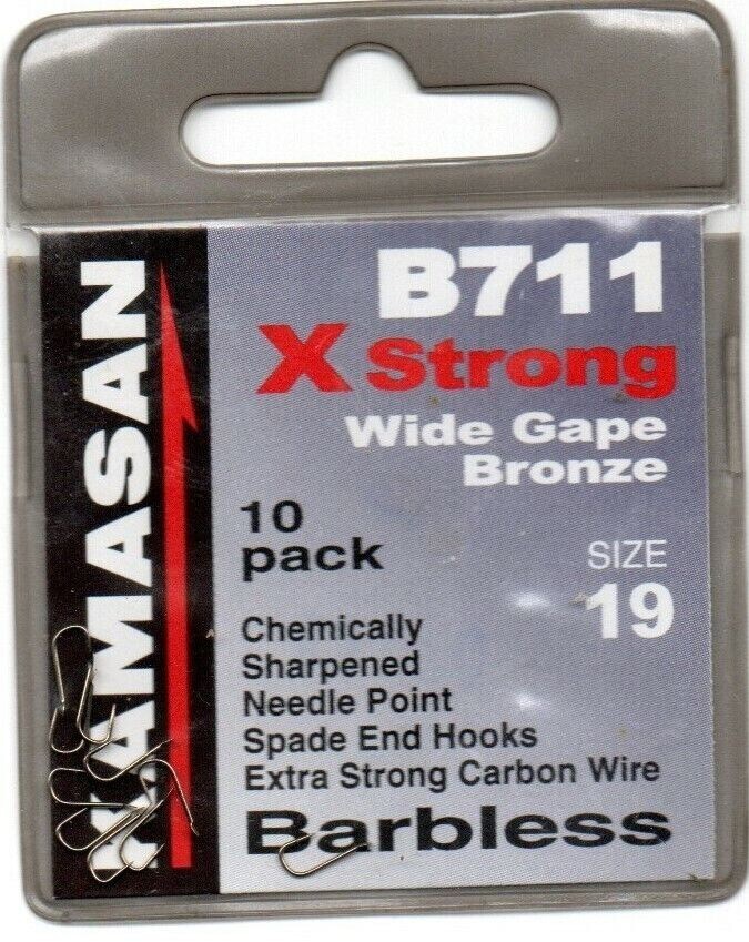KAMASAN B711 X STRONG WIDE GAPE BRONZE BARBLESS HOOKS   Size 19's