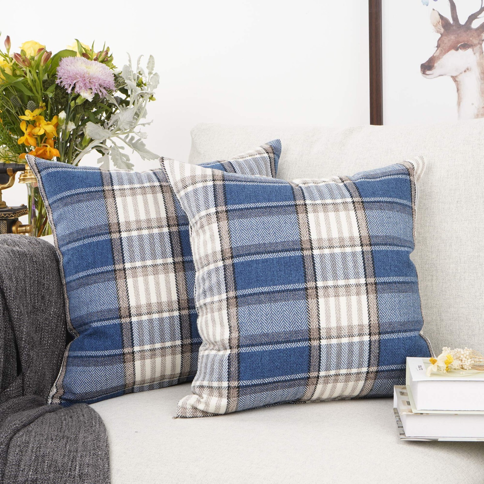 Set of 2 Tartan Plaid Throw Pillow Covers Farmhouse 18x 18  Cousion Pillow Cases