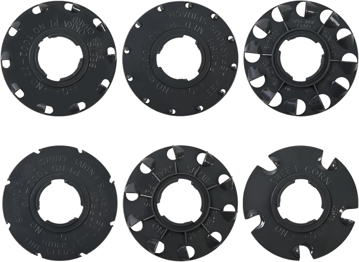 60009 Set 6 Standard Seed Plates Compatible with Earthway 1001-B Seeders Spinach