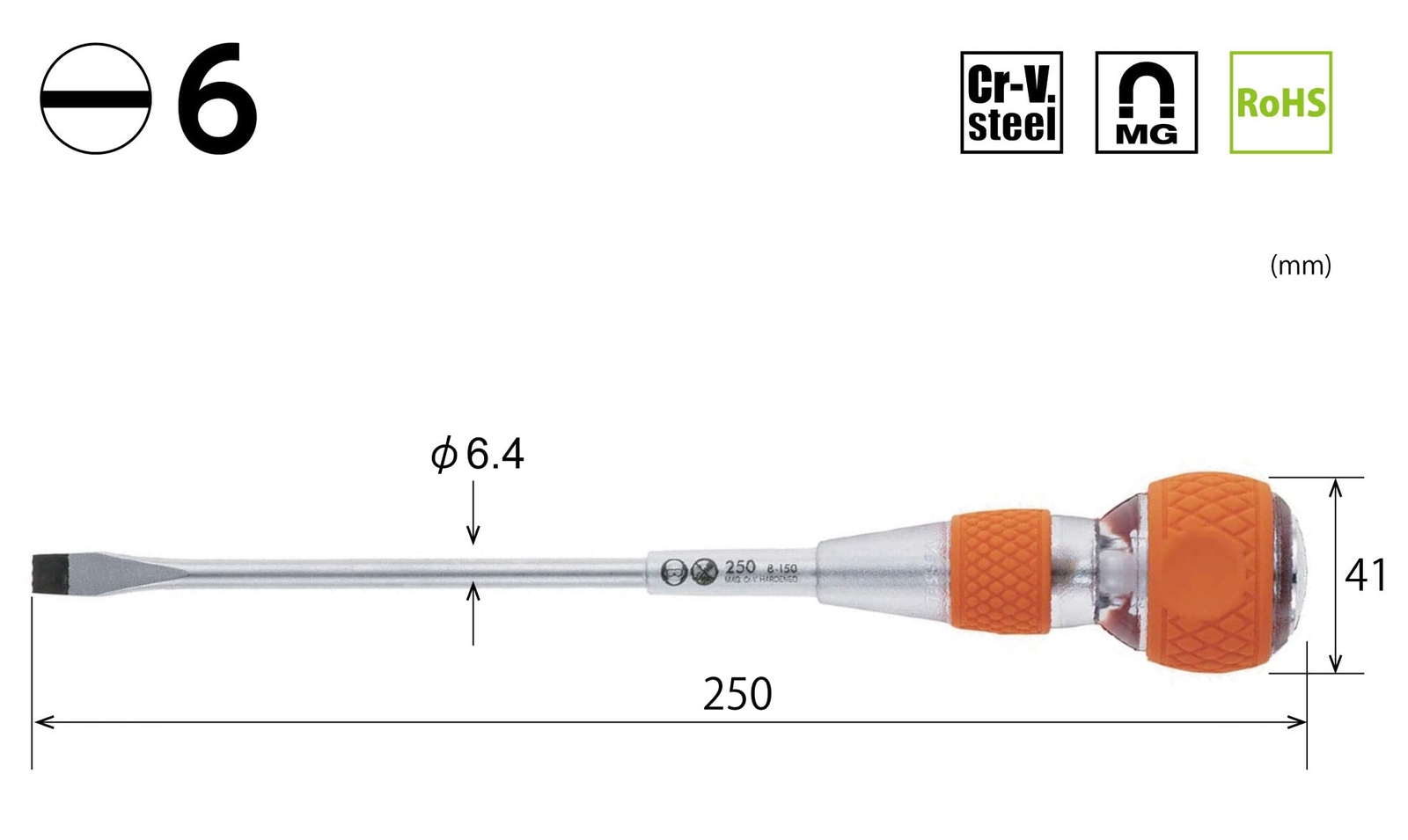 Ball Grip Safety Through Driver 6 X 150 250