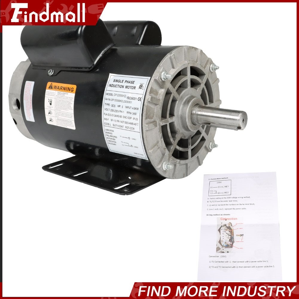 5HP Compressor Duty Electric Motor 230V 1 Phase 3450RPM 56 HZ/143T 7/8" Shaft