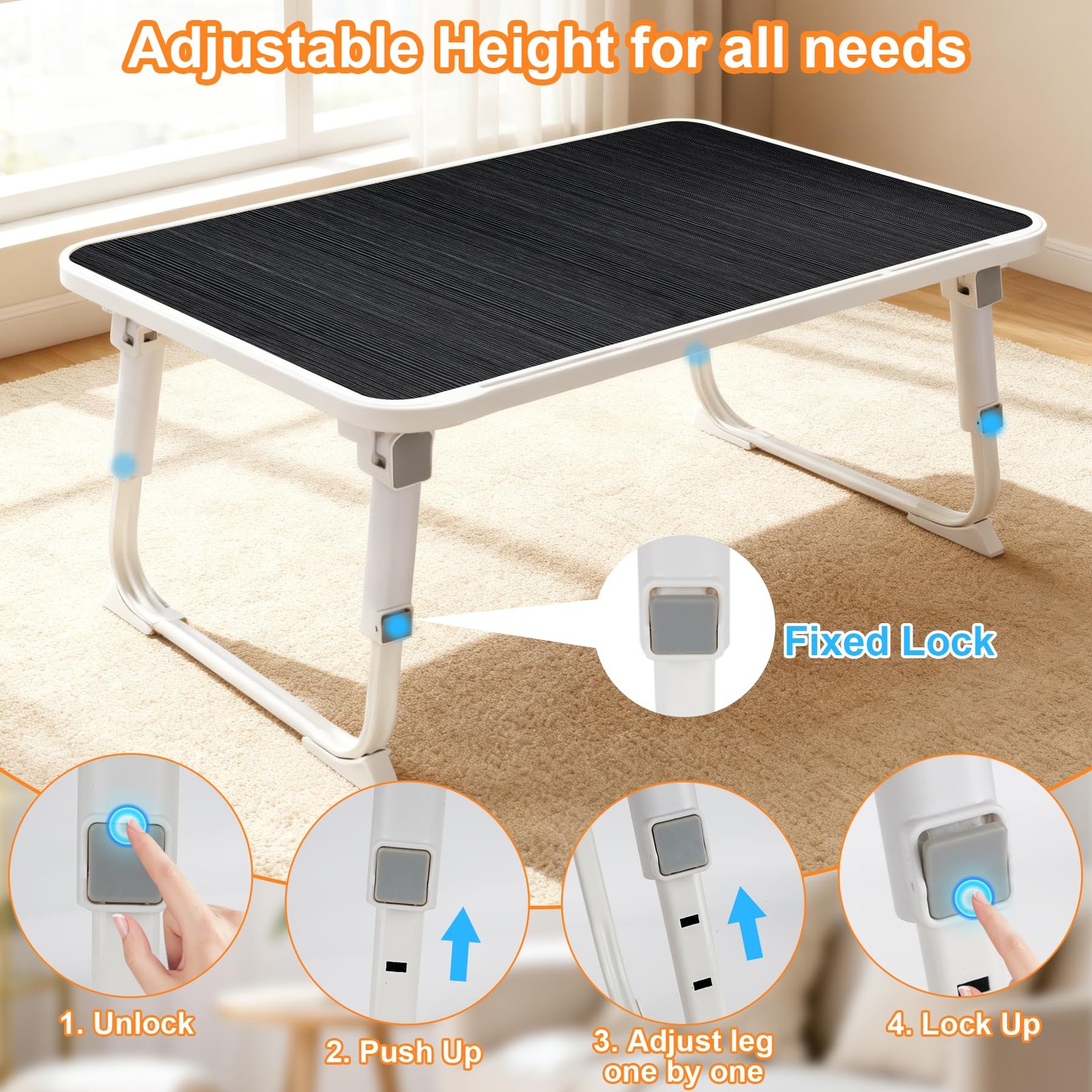 Laptop Desk for Bed, Adjustable Height Laptop Bed Table, Foldable Lap Desk wi...