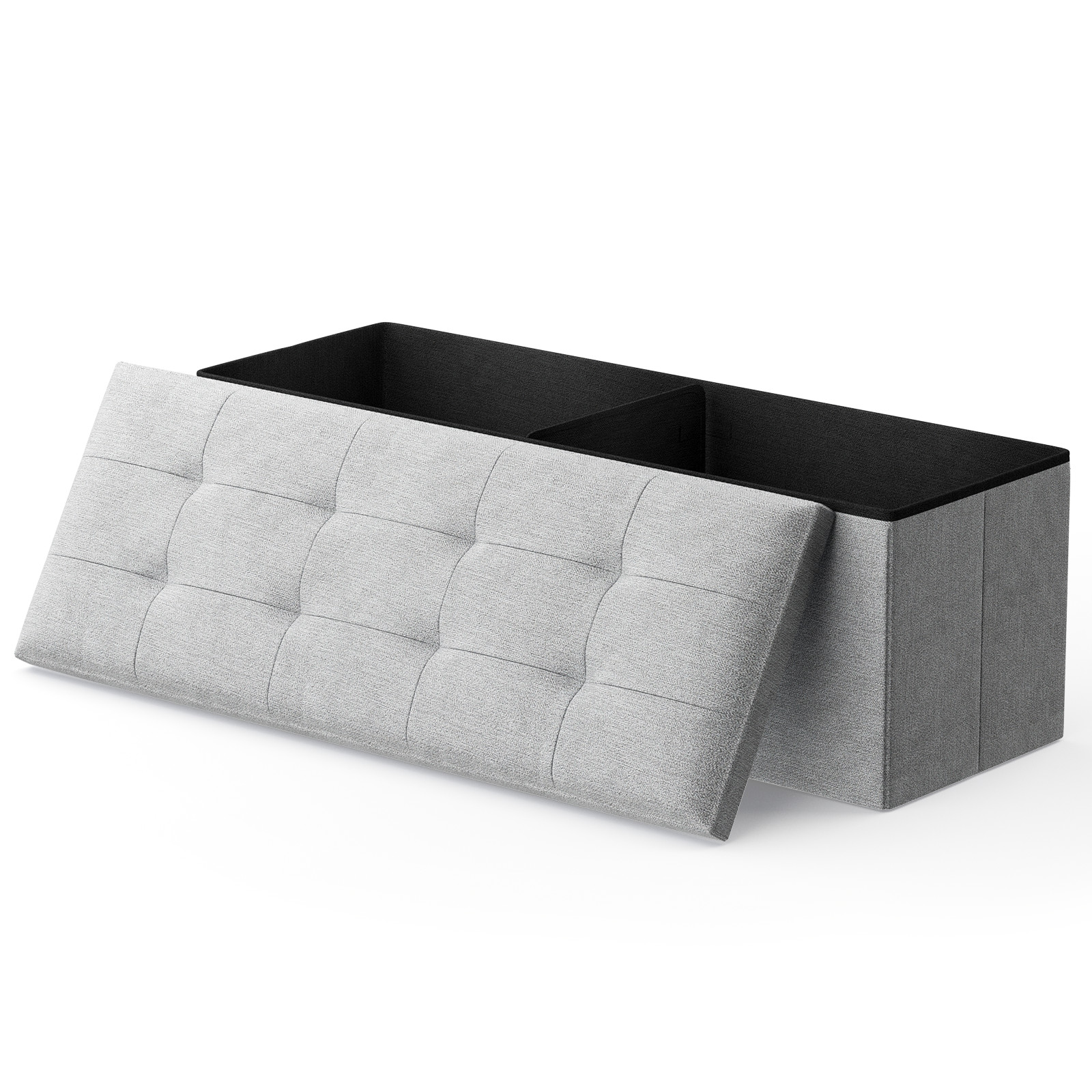 43" Light Gray 130L Storage Ottoman Foot Stool Folding Bench with Flipping Lid