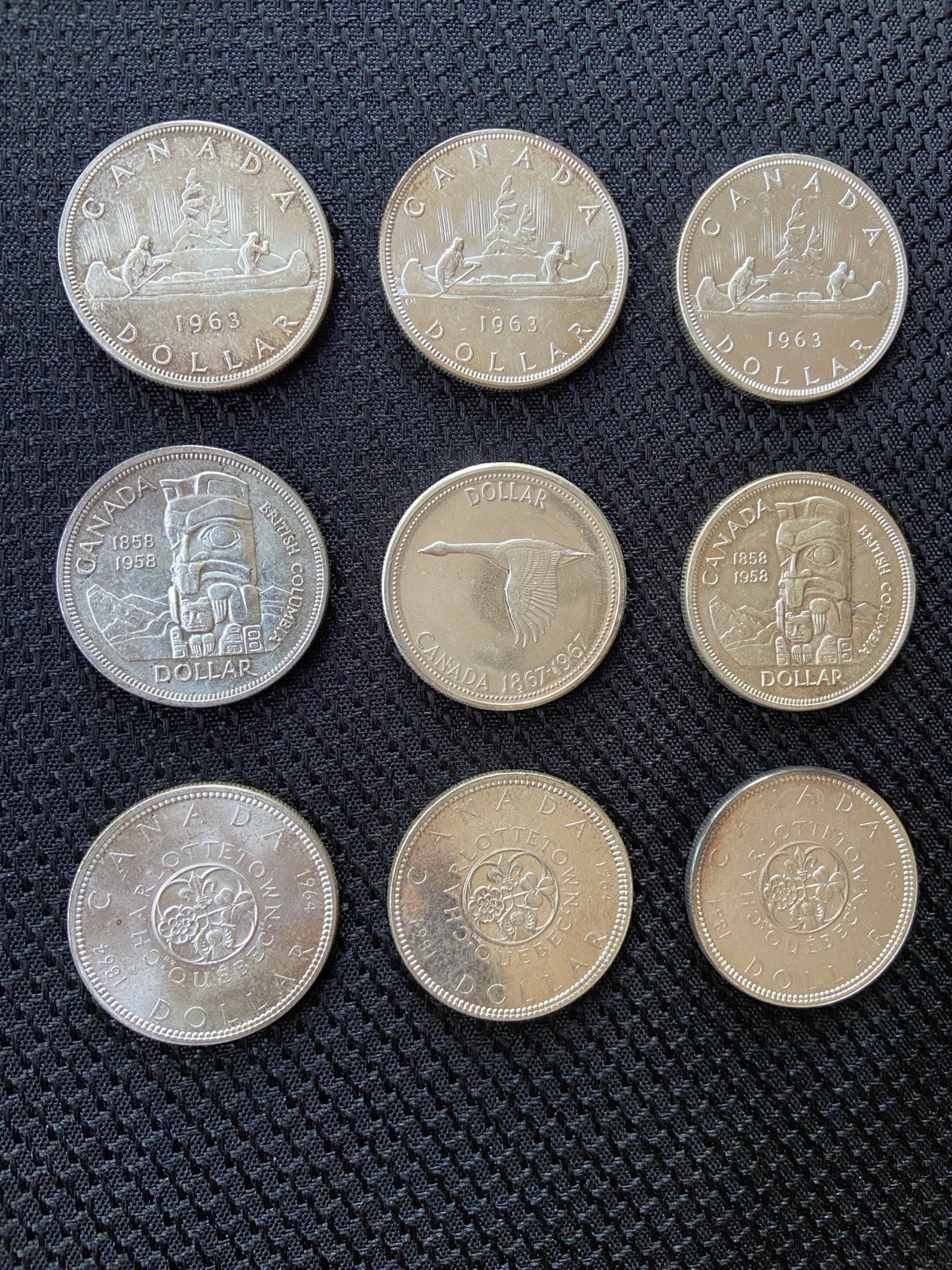 Set Of 9 Canadian Silver Dollars 5.4 Oz Of Silver Collectible