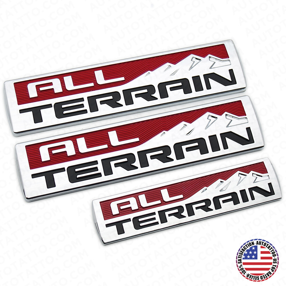 Set 3 Pcs GMC All Terrain Door Tailgate Letter Nameplate Emblem Badge Chrome