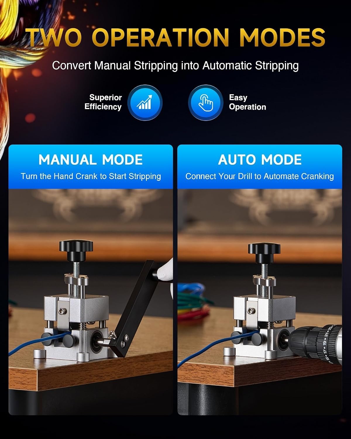 Wire Stripper Machine, 0.06"-1" Manual Wire Stripping Machine, Drill Compatib...