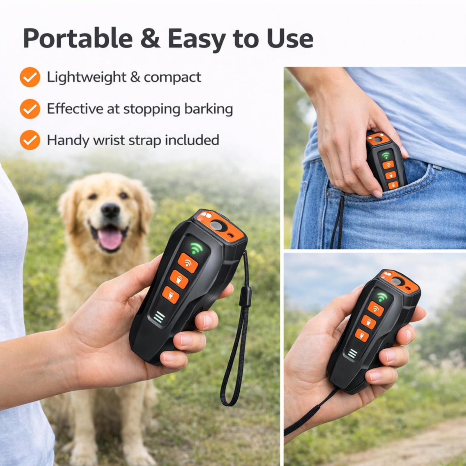 Dog Anti Barking Device - Portable Ultrasonic Dog Bark Deterrent with Recharg...