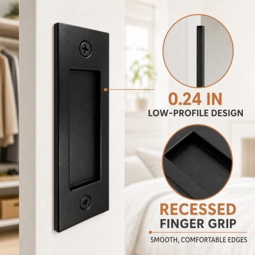 6" Sliding Barn Door Handle, Flush Pocket Door Pull, Matte Black Pack | A 1